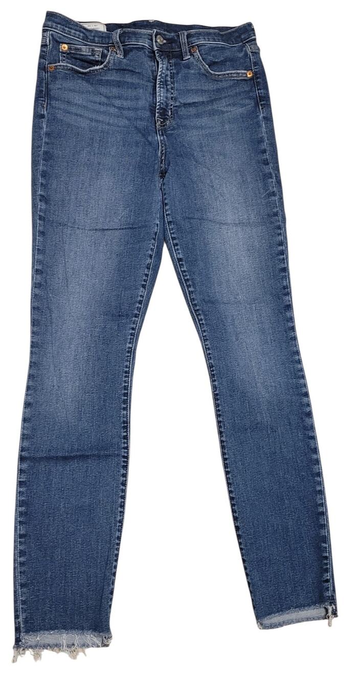 GAP True Skinny High Rise Jeans 30 10L Dark Indigo Blue Raw Hem Stretch FA21